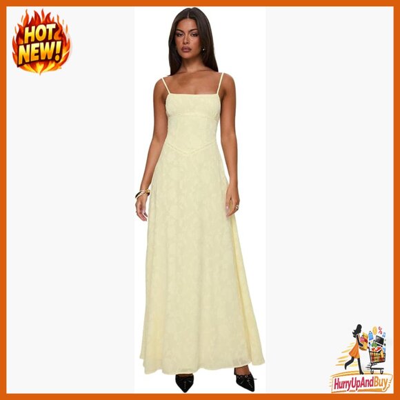 Floral Maxi Dress Straight Neckline Relaxed Fit Non-Stretch Lined Elegant